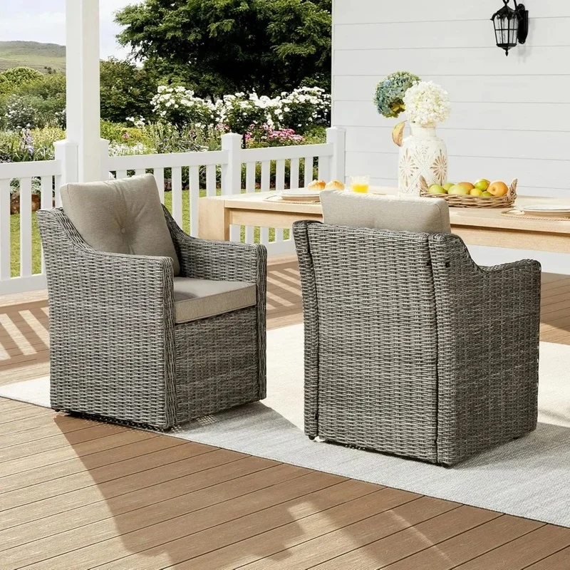 Set of 2 Outdoor Rattan Dining Chairs with Wheels, Thick Cushions for Patio and Pool Areas
Set of 2 Outdoor Rattan Dining Chairs with Wheels, Thick Cushions for Patio and Pool Areas