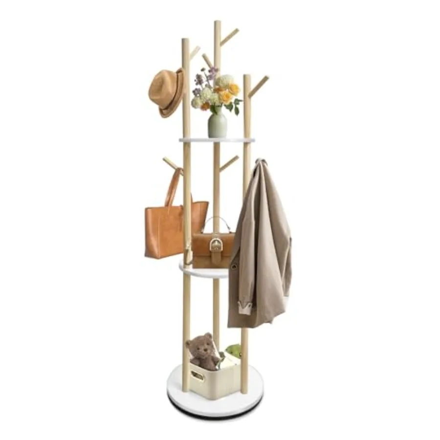 Rotary Coat Rack FreestandingSolid Wood Coat Hanger Stand with 9 hooks and 3 Storage Shelves for Bedroom Entryway Livingroom
Rotary Coat Rack FreestandingSolid Wood Coat Hanger Stand with 9 hooks and 3 Storage Shelves for Bedroom Entryway Livingroom