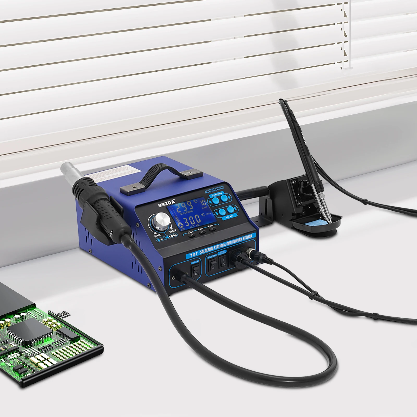 Hot Air Rework Soldering Station SMD Hot Air gun Solder Iron Pen Repair Board LCD Digital Display
Hot Air Rework Soldering Station SMD Hot Air gun Solder Iron Pen Repair Board LCD Digital Display