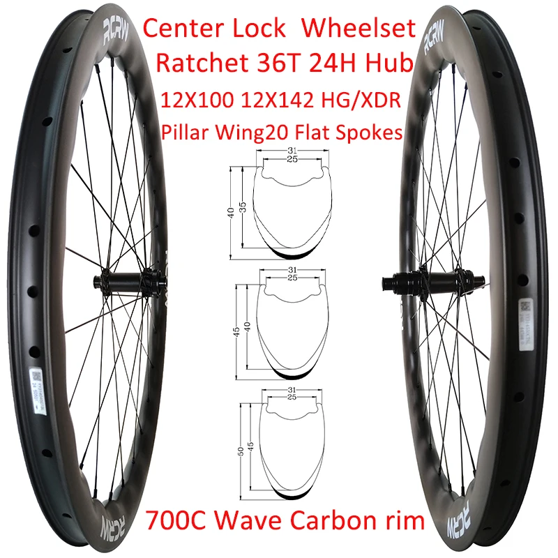 700C SL 36T Ratchet Wave carbon Wheelset 3540/4045/4550mm deep 31mm wide Rim center lock 24Hole Hub Flat Spokes Gravel wheelset
700C SL 36T Ratchet Wave carbon Wheelset 3540/4045/4550mm deep 31mm wide Rim center lock 24Hole Hub Flat Spokes Gravel wheelset
