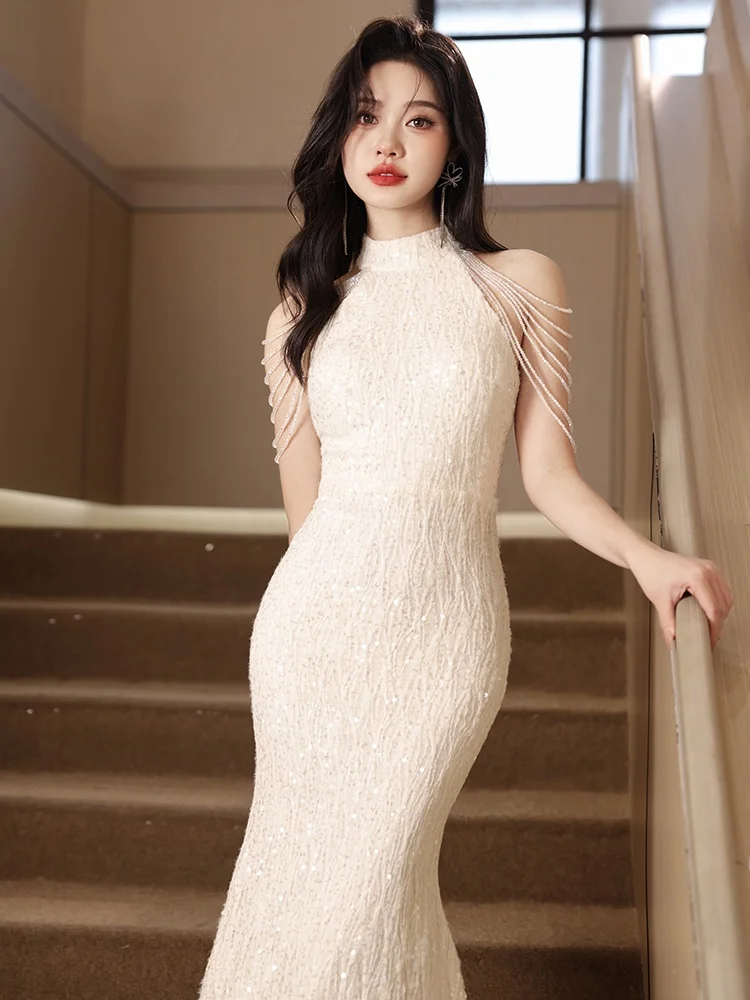 White Evening Gown Women's 2024 New High-End Lightweight Luxury Fi Tail Skirt oulder Tassel Host Glowing Sparkle
White Evening Gown Women's 2024 New High-End Lightweight Luxury Fi Tail Skirt oulder Tassel Host Glowing Sparkle