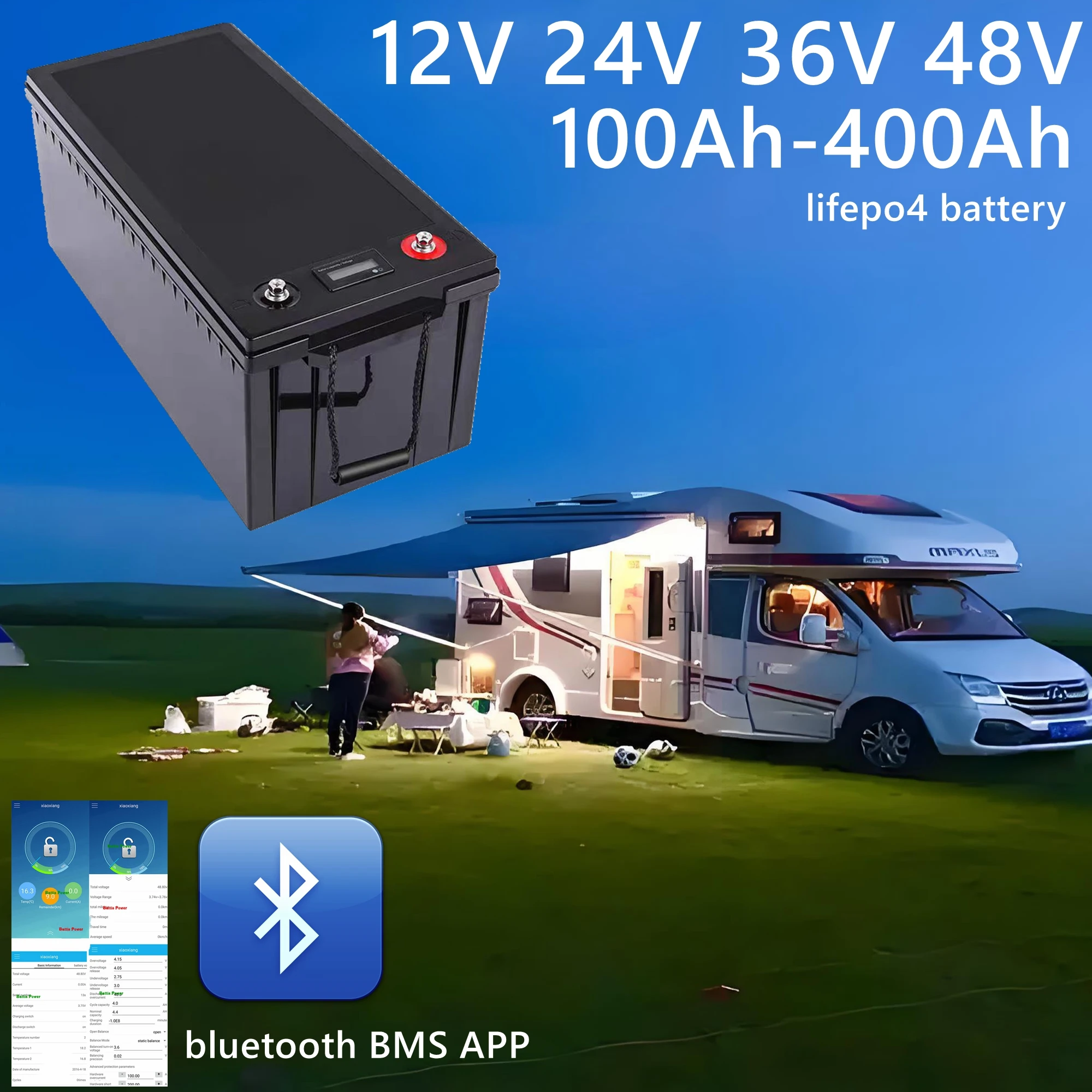 12V 24V 36V 48V 100AH 150Ah 200AH 300Ah 400Ah lifepo4 lithium battery bluetooth BMS APP for solar inverter EV Fishing boat
12V 24V 36V 48V 100AH 150Ah 200AH 300Ah 400Ah lifepo4 lithium battery bluetooth BMS APP for solar inverter EV Fishing boat