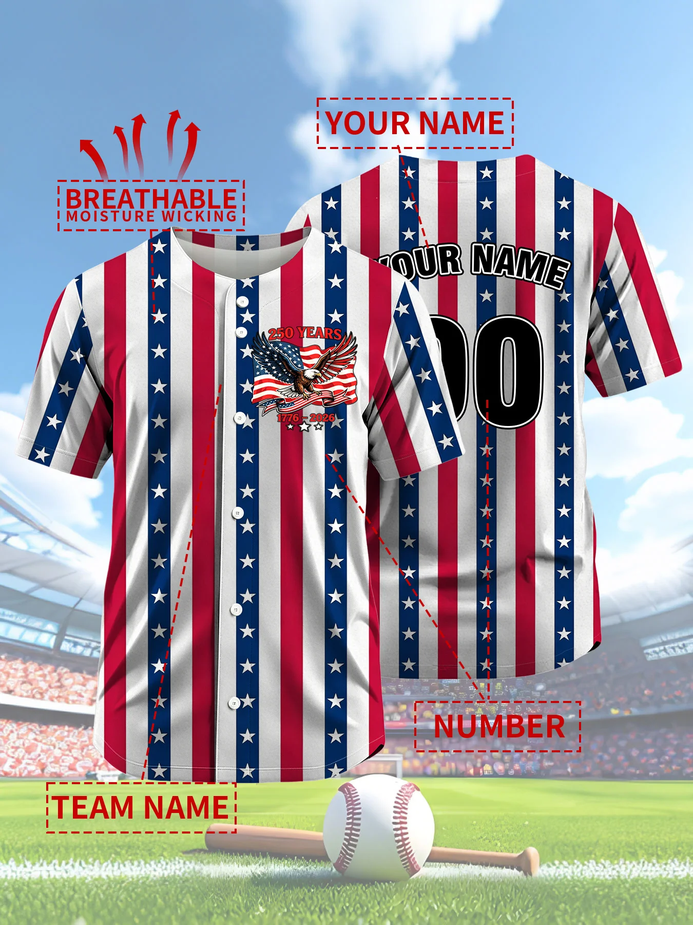 USA 250th Anniversary Baseball Jersey Custom Name Number Patriotic American Flag Breathable Sports Shirt For Men Wome
USA 250th Anniversary Baseball Jersey Custom Name Number Patriotic American Flag Breathable Sports Shirt For Men Wome