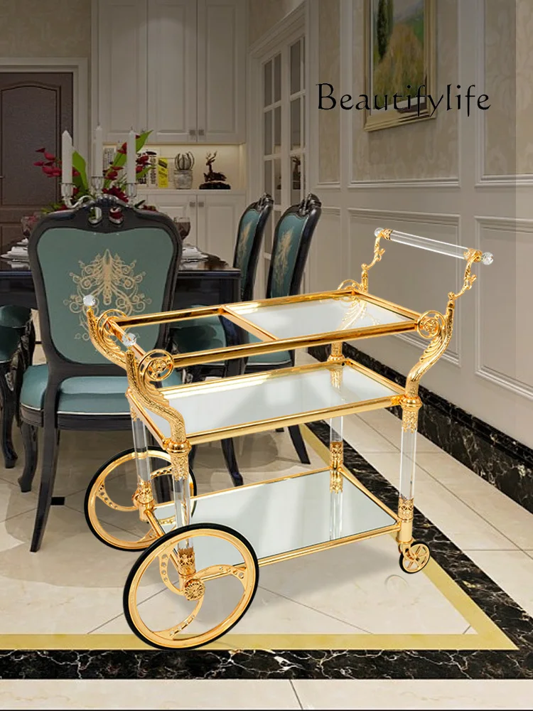 High-end European hotel European neoclassical crystal glass gold-plated copper alloy food delivery cart push-pull
High-end European hotel European neoclassical crystal glass gold-plated copper alloy food delivery cart push-pull