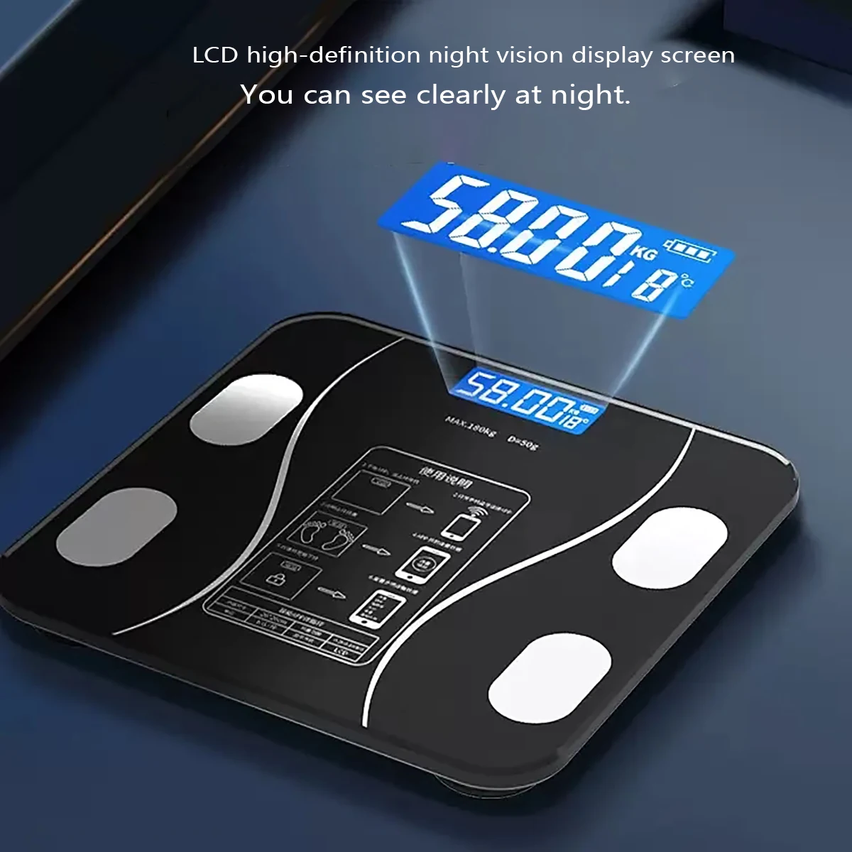 1pc personal weight, healthy body fat, intelligent weighing scale, home weighing scale, 2*AAA battery without battery.
1pc personal weight, healthy body fat, intelligent weighing scale, home weighing scale, 2*AAA battery without battery.