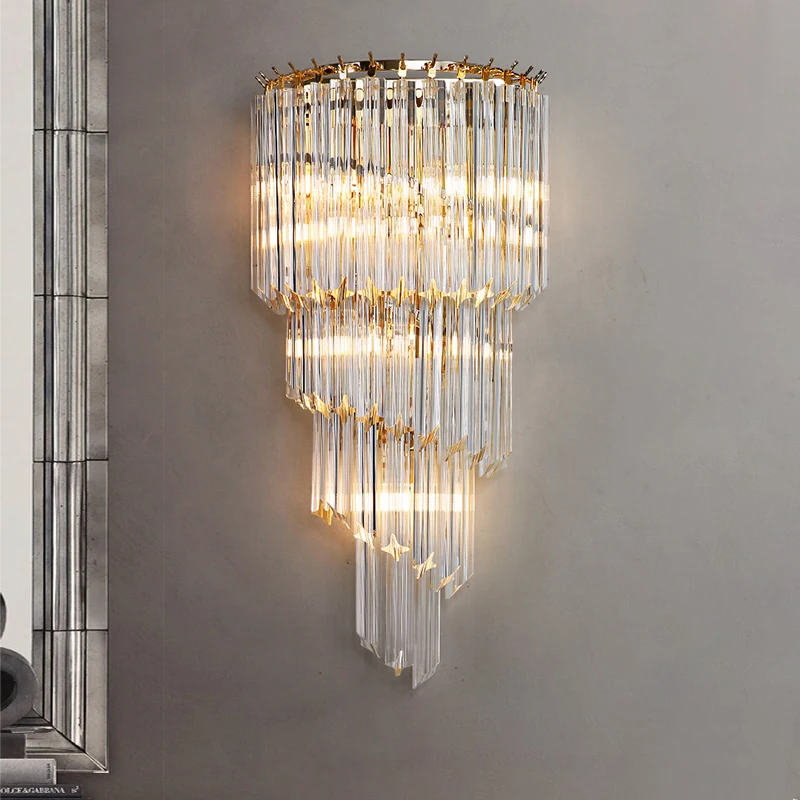 Light luxury crystal wall lamp, master bedroom bedside lamp, hotel villa living room, creative TV, sofa, background wall lamp
Light luxury crystal wall lamp, master bedroom bedside lamp, hotel villa living room, creative TV, sofa, background wall lamp