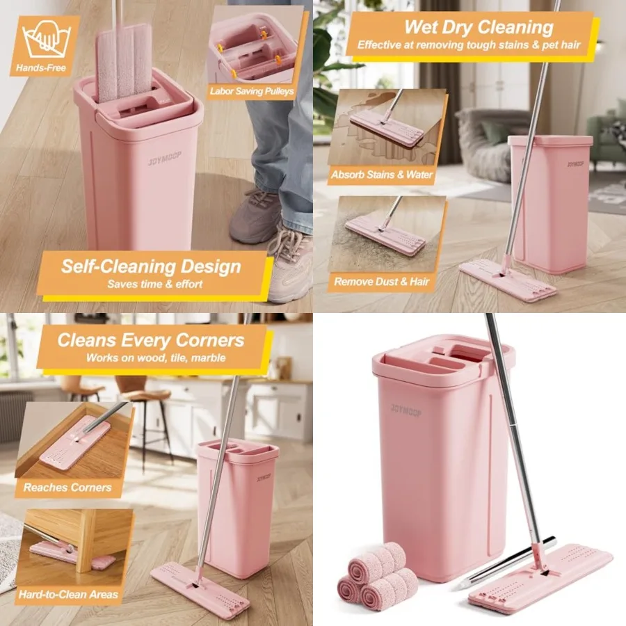 Pink Mop and Bucket with Wringer Set for Home, with 3 Reusable Microfiber Mop Pads, Hands-Free Self-Cleaning System, Suitable f
Pink Mop and Bucket with Wringer Set for Home, with 3 Reusable Microfiber Mop Pads, Hands-Free Self-Cleaning System, Suitable f