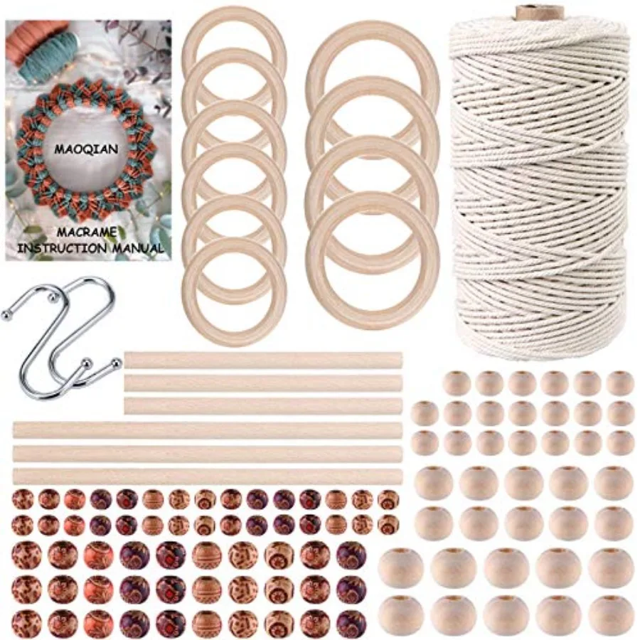 120pcs Macrame Kits for Beginners 3mm x 109yards Natural Cotton Macrame Cord with Wooden Beads and RingsWooden Sticks Metal Rin
120pcs Macrame Kits for Beginners 3mm x 109yards Natural Cotton Macrame Cord with Wooden Beads and RingsWooden Sticks Metal Rin