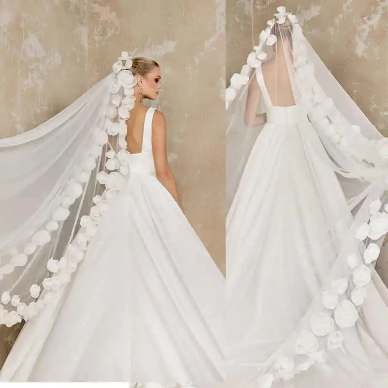 Elegant Cathedral Length Wedding Veil One Layer 3D Flowers Appliques Edge Bridal Veil Custom Made Veils Wedding Accessories
Elegant Cathedral Length Wedding Veil One Layer 3D Flowers Appliques Edge Bridal Veil Custom Made Veils Wedding Accessories