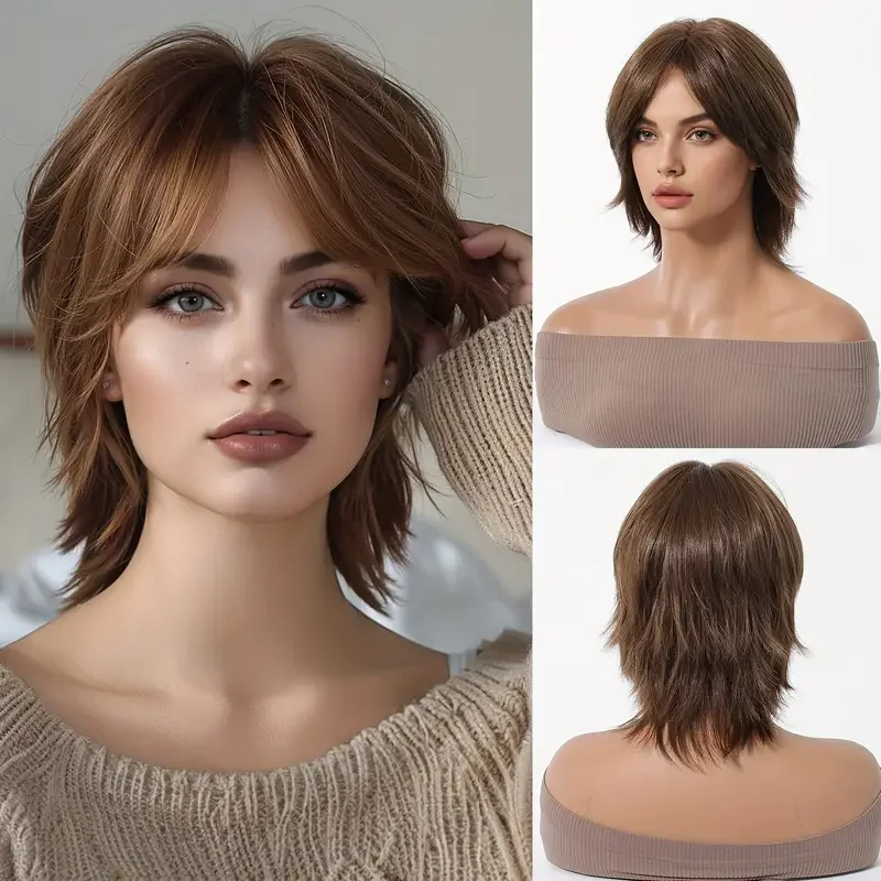 Brown Short Mullet Head Wig 12 Inch Natural Layered Synthetic Wig with Bangs Daily Party Fake Hair for Women Wigs Heat Resistant
Brown Short Mullet Head Wig 12 Inch Natural Layered Synthetic Wig with Bangs Daily Party Fake Hair for Women Wigs Heat Resistant