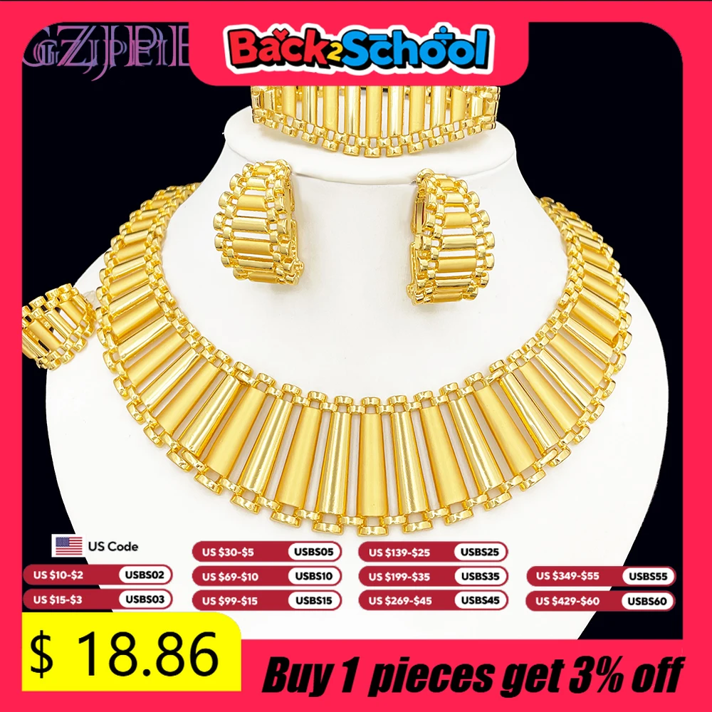 GZJPEI Fashion Full Jewelry Set Gold Plated Design Necklace Earring Bracelet Ring Wedding Party Gift For Women Birthday Gift
GZJPEI Fashion Full Jewelry Set Gold Plated Design Necklace Earring Bracelet Ring Wedding Party Gift For Women Birthday Gift