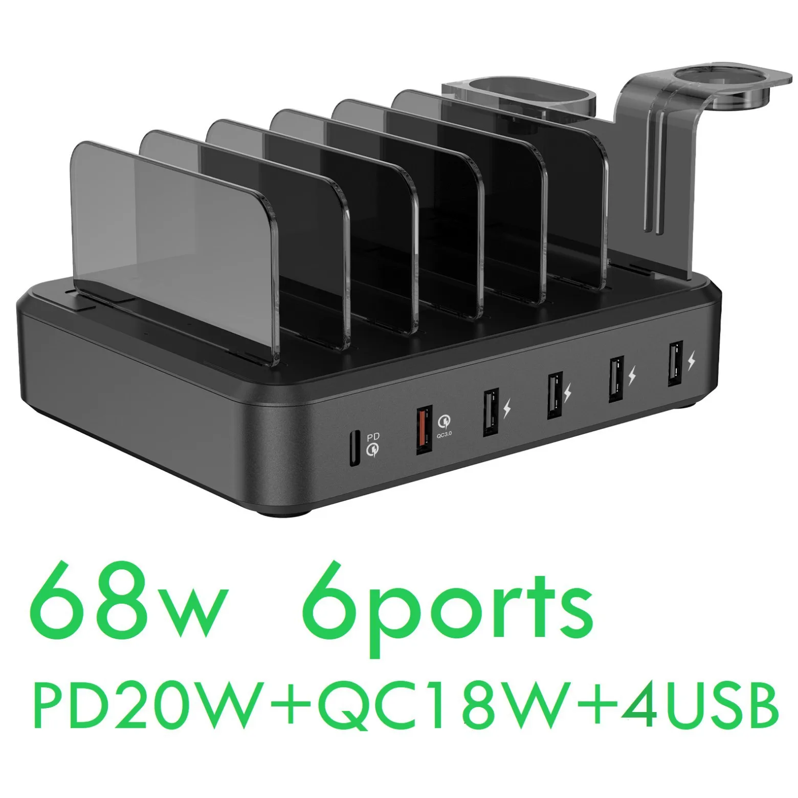 80W 6 Ports PD QC Fast Phone Charger Station With Watch Holder For iPhone 13 14 15 16 17 Samsung Tablet Smart Watch
80W 6 Ports PD QC Fast Phone Charger Station With Watch Holder For iPhone 13 14 15 16 17 Samsung Tablet Smart Watch