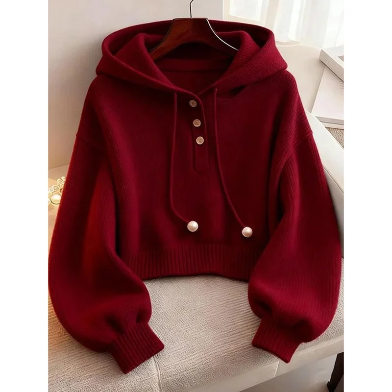Red Hooded Knitted Sweatshirt Women's Winter Short Soft Inner Wear Commute Style Loose Fit Thickened Cotton Polyester Blend
Red Hooded Knitted Sweatshirt Women's Winter Short Soft Inner Wear Commute Style Loose Fit Thickened Cotton Polyester Blend