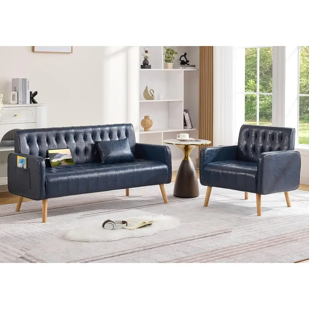 Modern Blue Leather Loveseat and Accent Chair Set with USB Charging for Cozy Living Room
Modern Blue Leather Loveseat and Accent Chair Set with USB Charging for Cozy Living Room