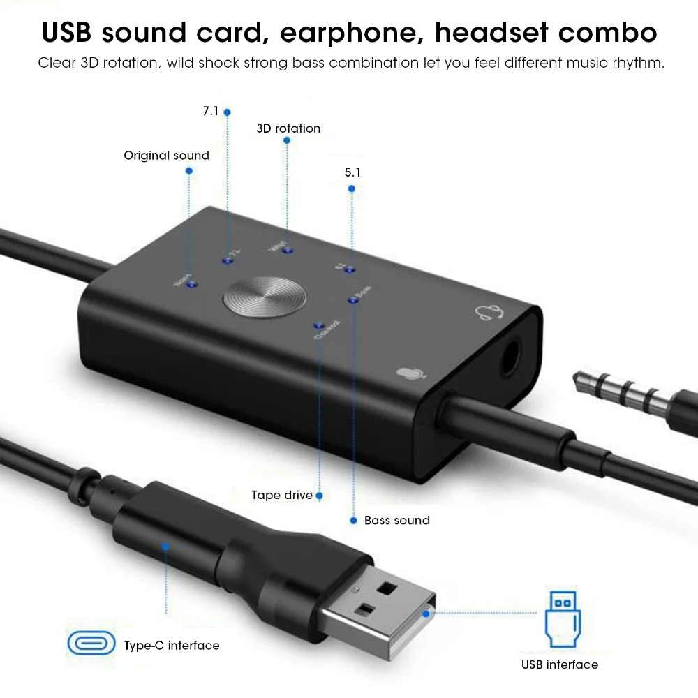 2-in-1 Audio Interface TypeC to Audio Sound Card 7.1/5.1 Surround Channel External Sound Card USB Audio Adapter Music Playback
2-in-1 Audio Interface TypeC to Audio Sound Card 7.1/5.1 Surround Channel External Sound Card USB Audio Adapter Music Playback