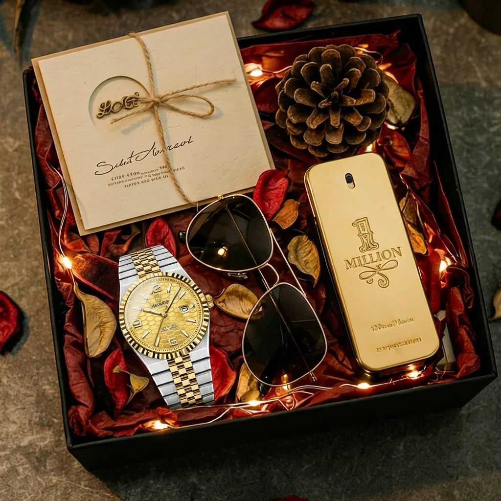 4pcs Men's Two-tone Gold Silver Honeycomb Metal Elegant Textured Bezel Date Window Sunglasses Perfume Quartz Watch Gift Box Set
4pcs Men's Two-tone Gold Silver Honeycomb Metal Elegant Textured Bezel Date Window Sunglasses Perfume Quartz Watch Gift Box Set