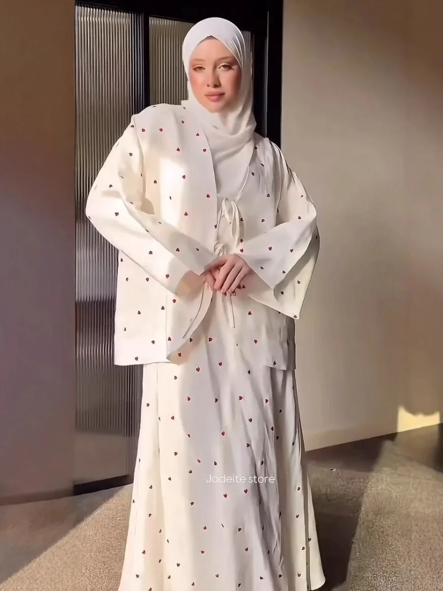Женский мусульманский комплект из двух предметов, кардиган на шнуровке, рубашка, рубашка с принтом, юбка, костюмы, Рамадан, Марокко, Дубай, Абая, исламская одежда, ансамбль 
Женский мусульманский комплект из двух предметов, кардиган на шнуровке, рубашка, рубашка с принтом, юбка, костюмы, Рамадан, Марокко, Дубай, Абая, исламская одежда, ансамбль
