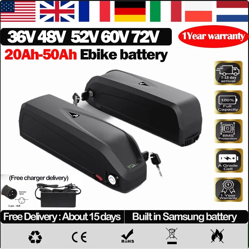Electric Bike Hailong 48V45AH Battery 52V 18650 Cell Cham Rider 72V60V 30AH40 50 60ah 50A BMS Huge Capacity 2000W Super Powerful
Electric Bike Hailong 48V45AH Battery 52V 18650 Cell Cham Rider 72V60V 30AH40 50 60ah 50A BMS Huge Capacity 2000W Super Powerful