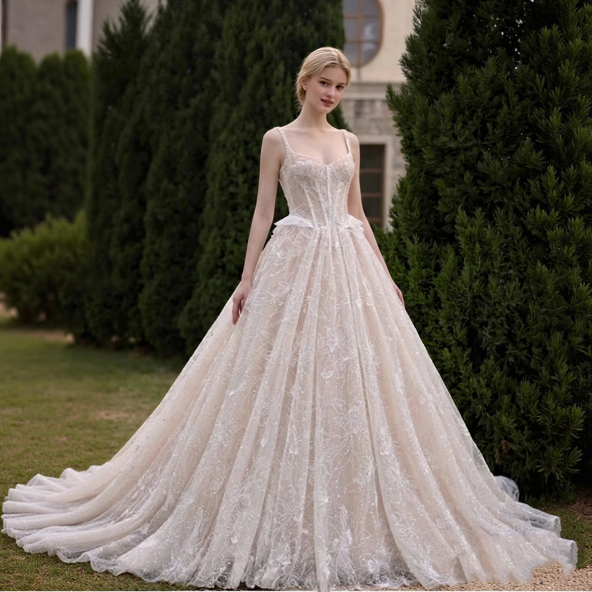 Sheer Fairy Women' s Elegant Pearl Wedding Dresses Spaghetti Strap Corset Illusion Floral Bridal Gowns Squined SW706 Customized
Sheer Fairy Women' s Elegant Pearl Wedding Dresses Spaghetti Strap Corset Illusion Floral Bridal Gowns Squined SW706 Customized