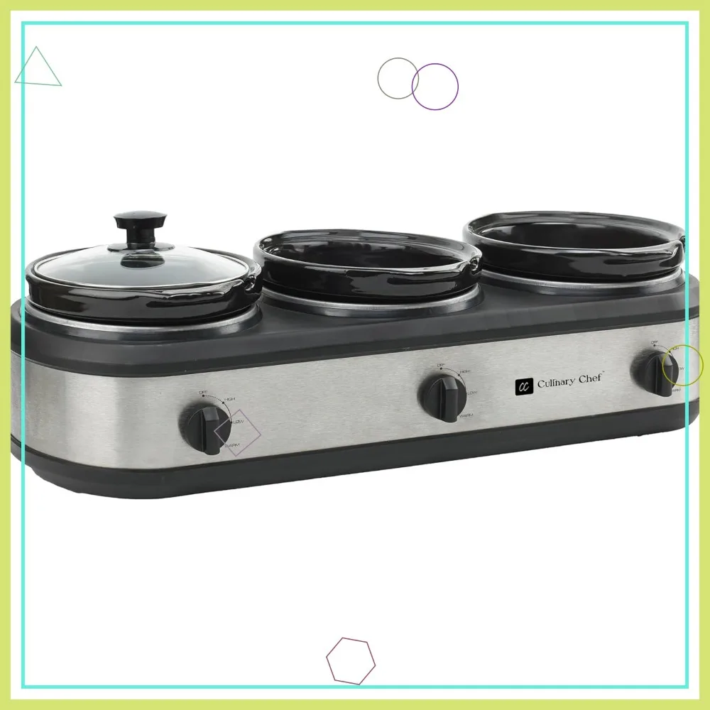 CULINARY CHEF Triple Slow Cooker Buffet Server 3 Pot Food Warmer Stainless
CULINARY CHEF Triple Slow Cooker Buffet Server 3 Pot Food Warmer Stainless