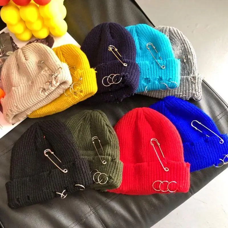 Hat For Women Autumn And Winter Ring Pin Street Hip-Hop Woolen Hats With Holes Edging Knit Cap Men's Trendy Cold-proof Beanies
Hat For Women Autumn And Winter Ring Pin Street Hip-Hop Woolen Hats With Holes Edging Knit Cap Men's Trendy Cold-proof Beanies