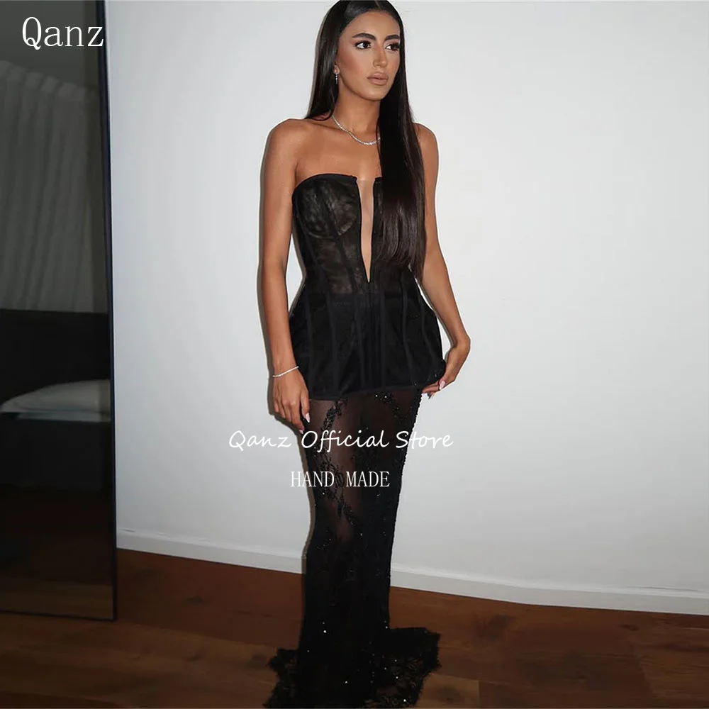 Qanz Sexy Black Corset Evening Dresses Sleevelss Mermaid Illusion Lace Appliques Vestidos De Fiesta Robe De Soirée Customized
Qanz Sexy Black Corset Evening Dresses Sleevelss Mermaid Illusion Lace Appliques Vestidos De Fiesta Robe De Soirée Customized