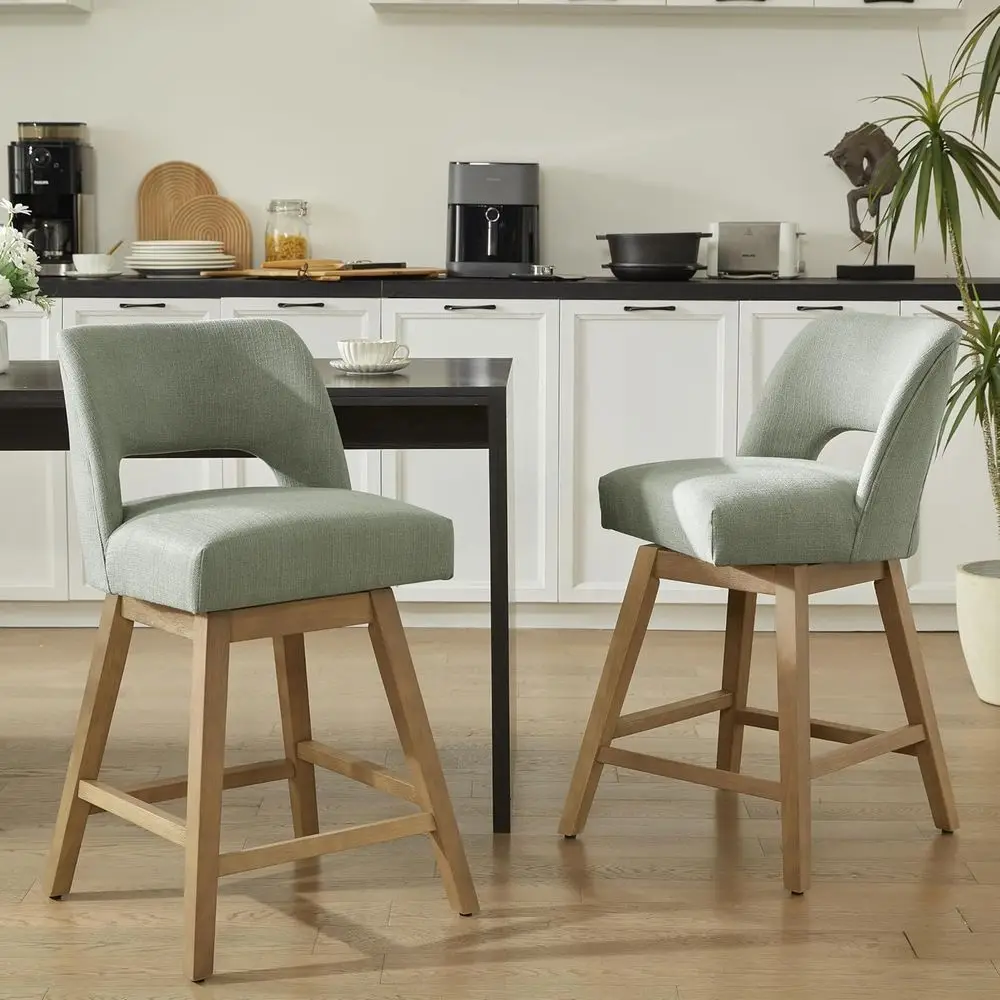 Set of 2 Green Upholstered Swivel Bar Stools with Backrest for Counter Height, Suitable for Kitchen Island, Breakfast Bar, Livin
Set of 2 Green Upholstered Swivel Bar Stools with Backrest for Counter Height, Suitable for Kitchen Island, Breakfast Bar, Livin