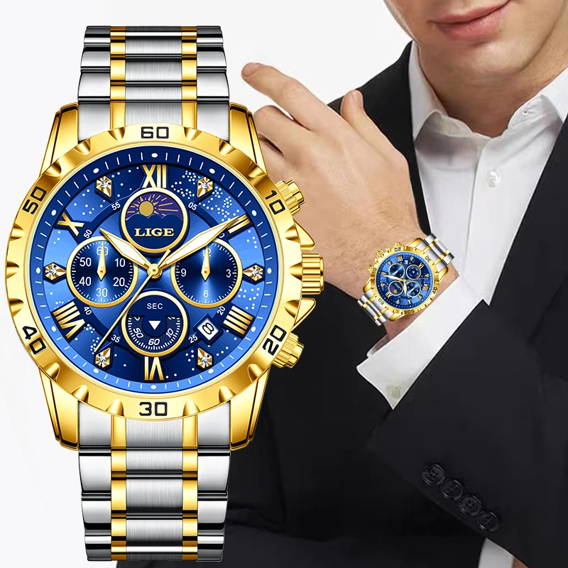 LIGE Top Brand Luxury Quartz Man Watch Fashion Casual Sport Waterproof Stainless Luminous Chronograph Moon Phase Watches for Men
LIGE Top Brand Luxury Quartz Man Watch Fashion Casual Sport Waterproof Stainless Luminous Chronograph Moon Phase Watches for Men