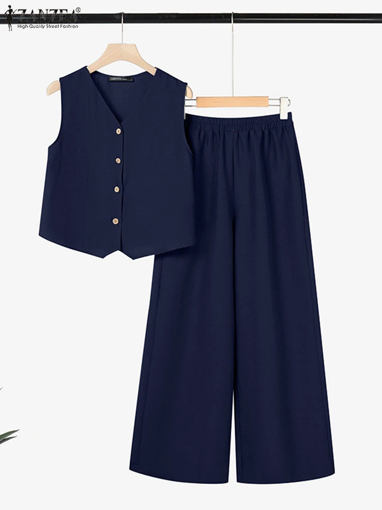 ZANZEA Pants Outfits Women Sets Casual V Neck Solid Color Sleeveless Tank Long Wide Leng Pants 2025 Summer Matching Sets 2PCS
ZANZEA Pants Outfits Women Sets Casual V Neck Solid Color Sleeveless Tank Long Wide Leng Pants 2025 Summer Matching Sets 2PCS
