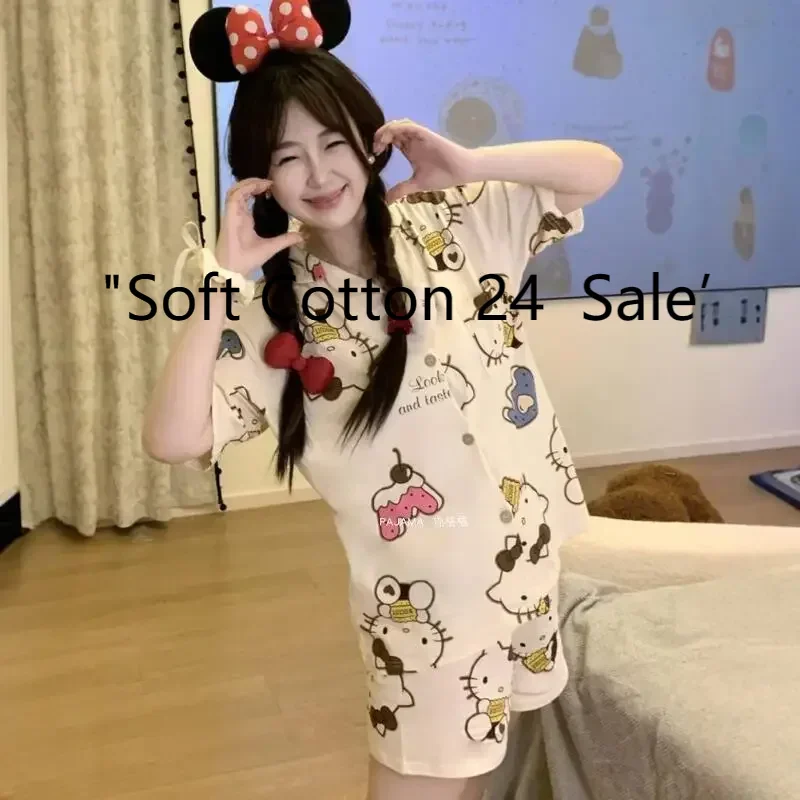 Summer new yellow lapel cute Hello Kitty cardigan pajamas short sleeves shorts cartoon homewear set
Summer new yellow lapel cute Hello Kitty cardigan pajamas short sleeves shorts cartoon homewear set