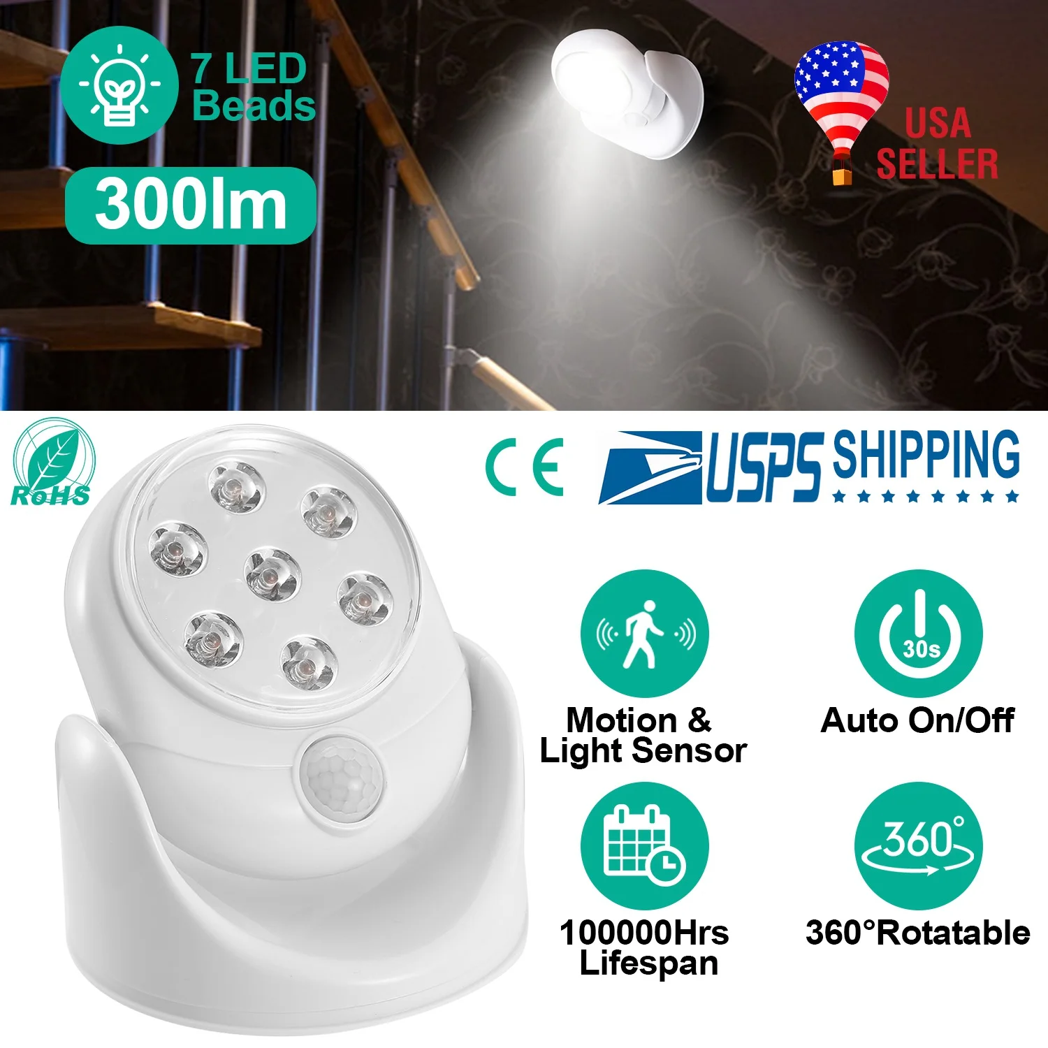 Wireless Motion Sensor LED Spotlight Battery Operated 300LM Security Wall Light Indoor Outdoor Closet - Fast US Shipping
Wireless Motion Sensor LED Spotlight Battery Operated 300LM Security Wall Light Indoor Outdoor Closet - Fast US Shipping