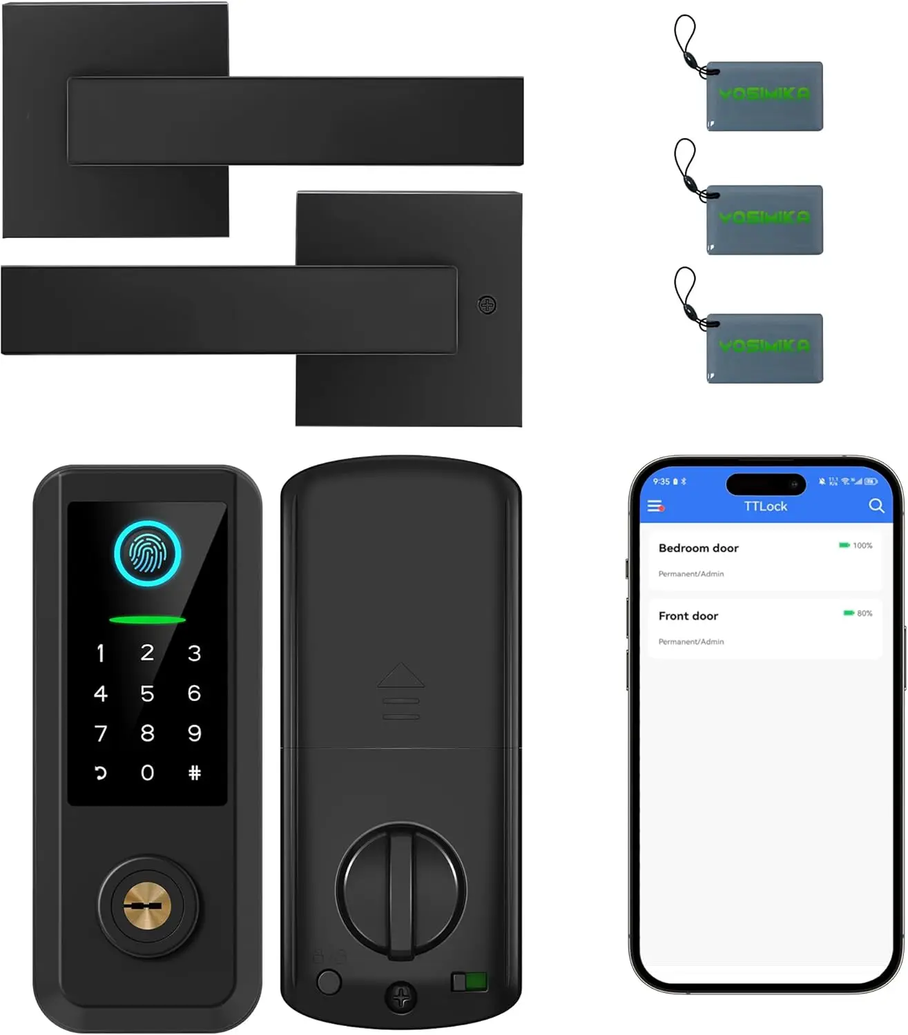 Smart Keyless Entry Door Lock with Handle, Keypad, Auto Lock & App Control in Matte Black
Smart Keyless Entry Door Lock with Handle, Keypad, Auto Lock & App Control in Matte Black