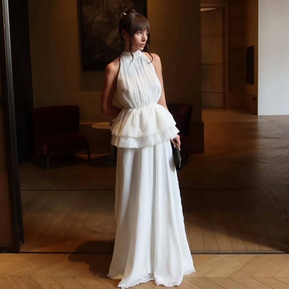 Customized High Quality White Chiffon Pleat Ruched Draped A-line High Collar Floor-Length Evening Dresses for Woman
Customized High Quality White Chiffon Pleat Ruched Draped A-line High Collar Floor-Length Evening Dresses for Woman
