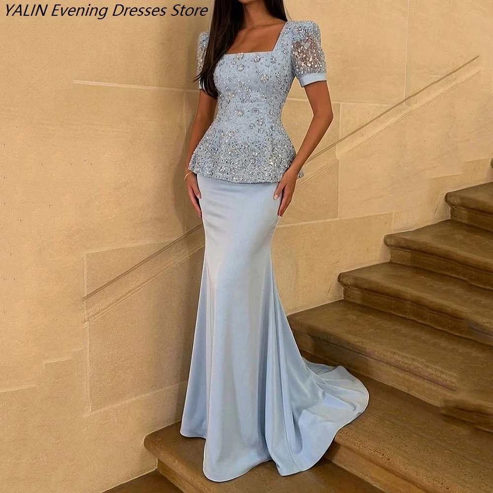 Women's Mermaid Evening Dresses Floor-length Square Collar Short Sleeve Prom Dresses Fashion Sequined Draped Customized Gowns
Women's Mermaid Evening Dresses Floor-length Square Collar Short Sleeve Prom Dresses Fashion Sequined Draped Customized Gowns