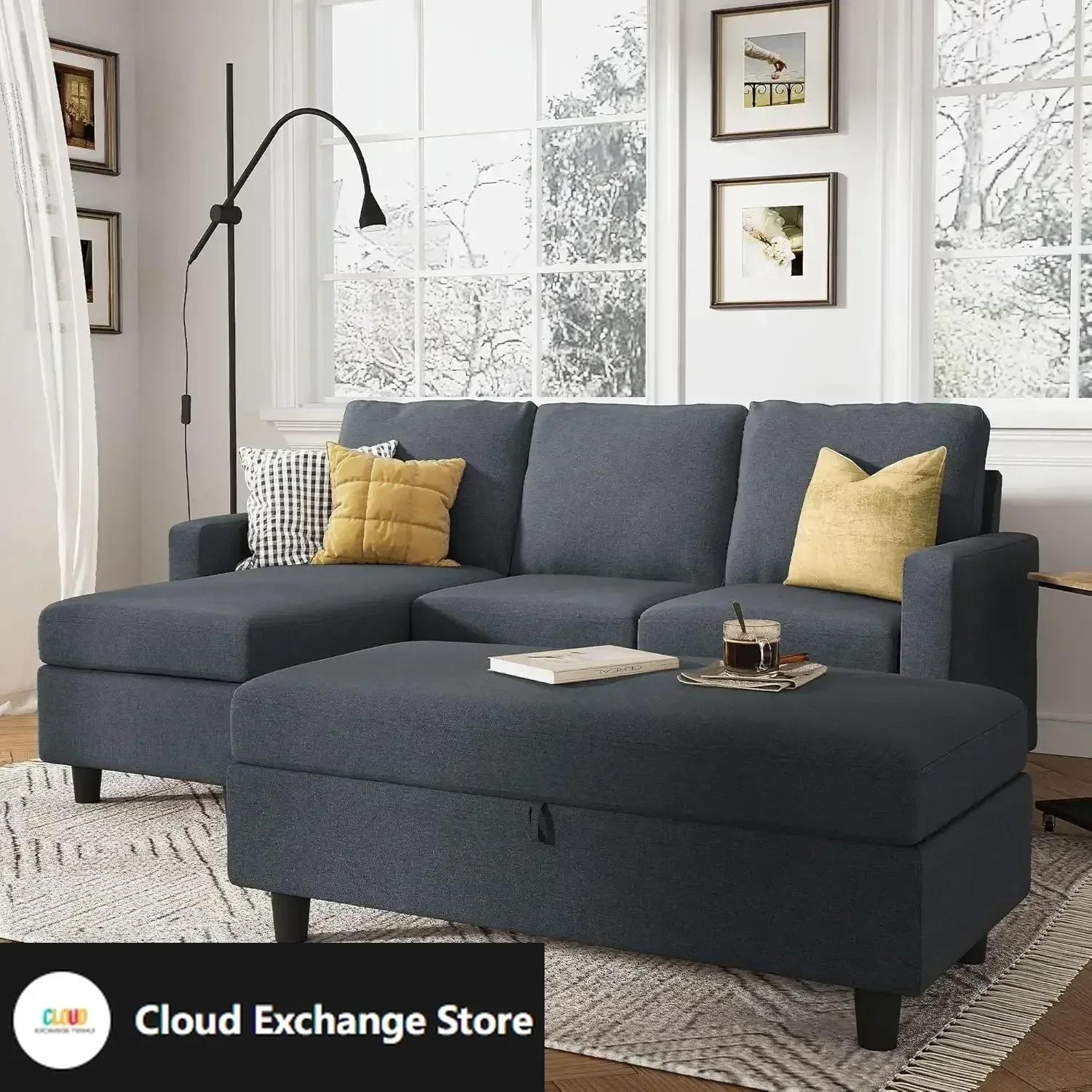 Reversible Sectional Couch with Chaise Modern Linen Fabric L Shape Sofa for Apartment Sectional Set with Ottoman in Bluish Grey
Reversible Sectional Couch with Chaise Modern Linen Fabric L Shape Sofa for Apartment Sectional Set with Ottoman in Bluish Grey