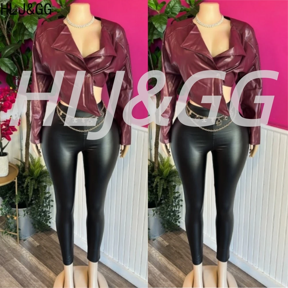 HLJ&GG Y2K Fashion Leather Jacket Two Piece Sets Women V Neck Long Sleeve Crop Top And Skinny Pants Outfits Female Streetwear
HLJ&GG Y2K Fashion Leather Jacket Two Piece Sets Women V Neck Long Sleeve Crop Top And Skinny Pants Outfits Female Streetwear