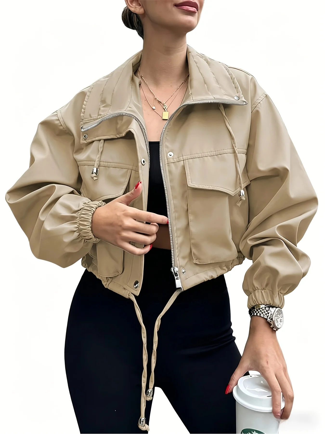 Womens Cropped Jacket Zip Up Lightweight Oversized Utility Anorak Coat with Pockets
Womens Cropped Jacket Zip Up Lightweight Oversized Utility Anorak Coat with Pockets
