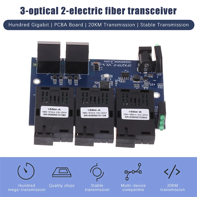 3F2E Fast Ethernet Switch Converter 20KM Ethernet Fiber Optical Media Converter Single Mode 2 RJ45 3 SC Fiber Port
3F2E Fast Ethernet Switch Converter 20KM Ethernet Fiber Optical Media Converter Single Mode 2 RJ45 3 SC Fiber Port