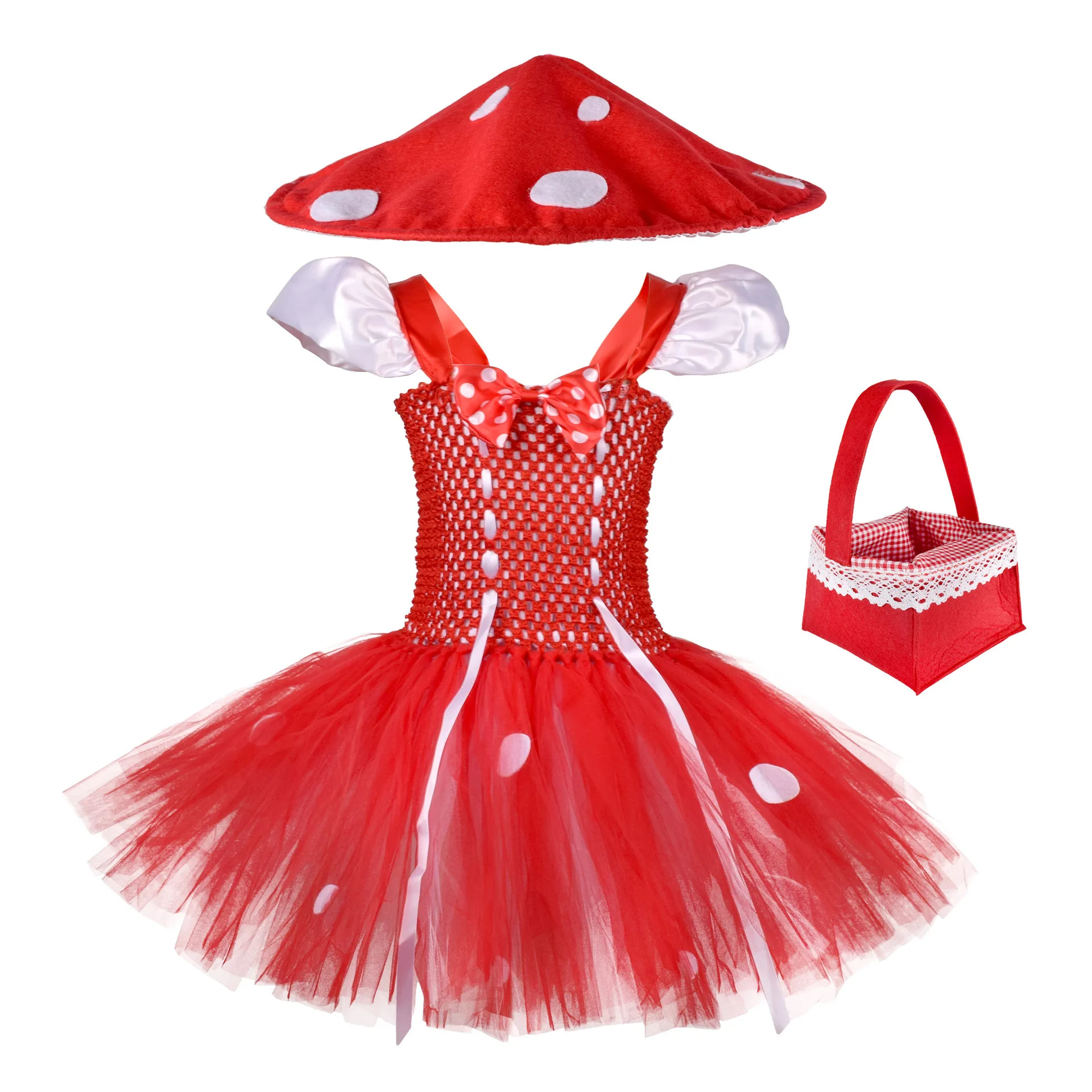Girls Red Mushroom Tutu Dress Set, Kids Forest Theme Costume with Polka Dot Hat & Basket for Halloween Carnival
Girls Red Mushroom Tutu Dress Set, Kids Forest Theme Costume with Polka Dot Hat & Basket for Halloween Carnival
