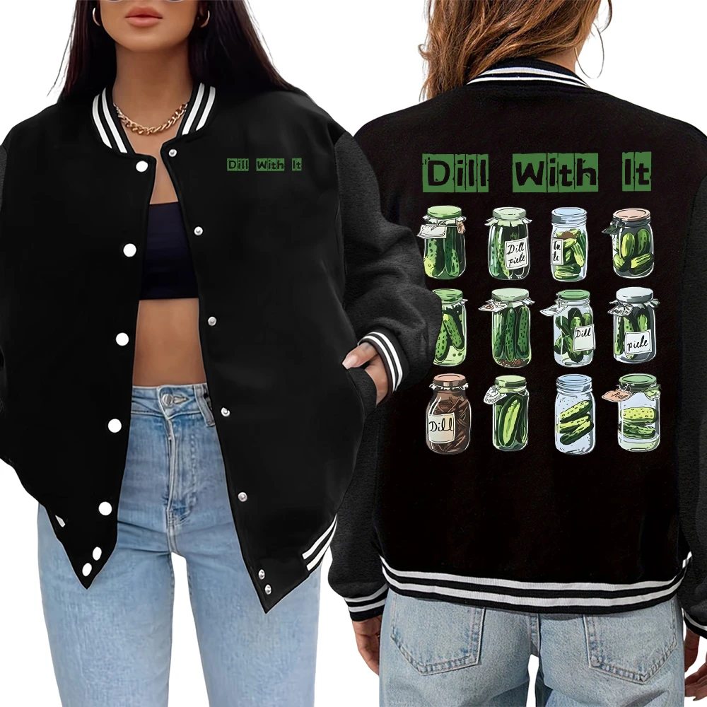 Dill With It Canned Cucumber Prints Woman Baseball Jersey Autumn Casual Jacket Soft Comfortable Jackets O-Neck Harajuku Uniform
Dill With It Canned Cucumber Prints Woman Baseball Jersey Autumn Casual Jacket Soft Comfortable Jackets O-Neck Harajuku Uniform