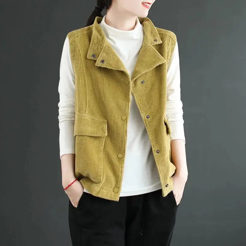 Spring Autumn Female Stand Collar Double-deck Vest Coat Women Corduroy Sleeveless Jacket Ladies Loose Fit Velvet Waistcoat Tops
Spring Autumn Female Stand Collar Double-deck Vest Coat Women Corduroy Sleeveless Jacket Ladies Loose Fit Velvet Waistcoat Tops