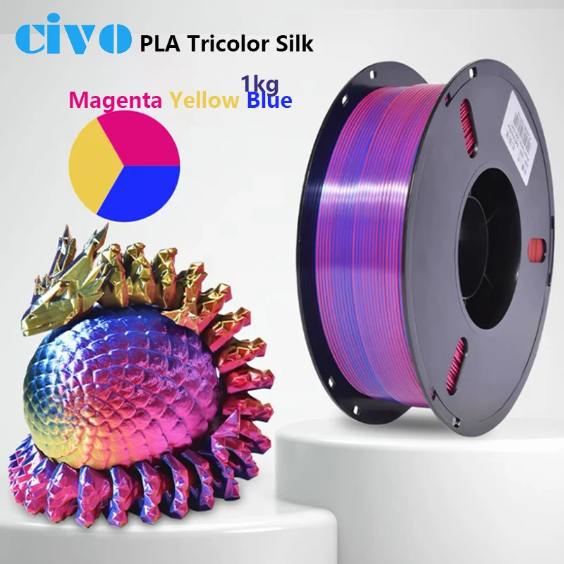 Tricolor Silk PLA 3D Printer Filament, 1.75mm Multicolor 3D Printing Filament, Magenta&Blue&Yellow Filament, 1kg
Tricolor Silk PLA 3D Printer Filament, 1.75mm Multicolor 3D Printing Filament, Magenta&Blue&Yellow Filament, 1kg