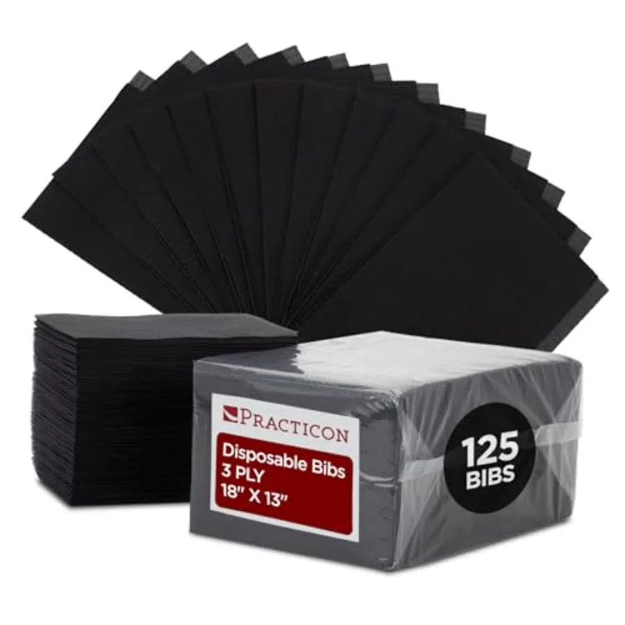 Practicon 125 Pack Black Disposable Patient Bibs, 18" x 13", 3 Ply Waterproof Paper Bib Sheet with Poly Back, Dental, Medical,
Practicon 125 Pack Black Disposable Patient Bibs, 18" x 13", 3 Ply Waterproof Paper Bib Sheet with Poly Back, Dental, Medical,