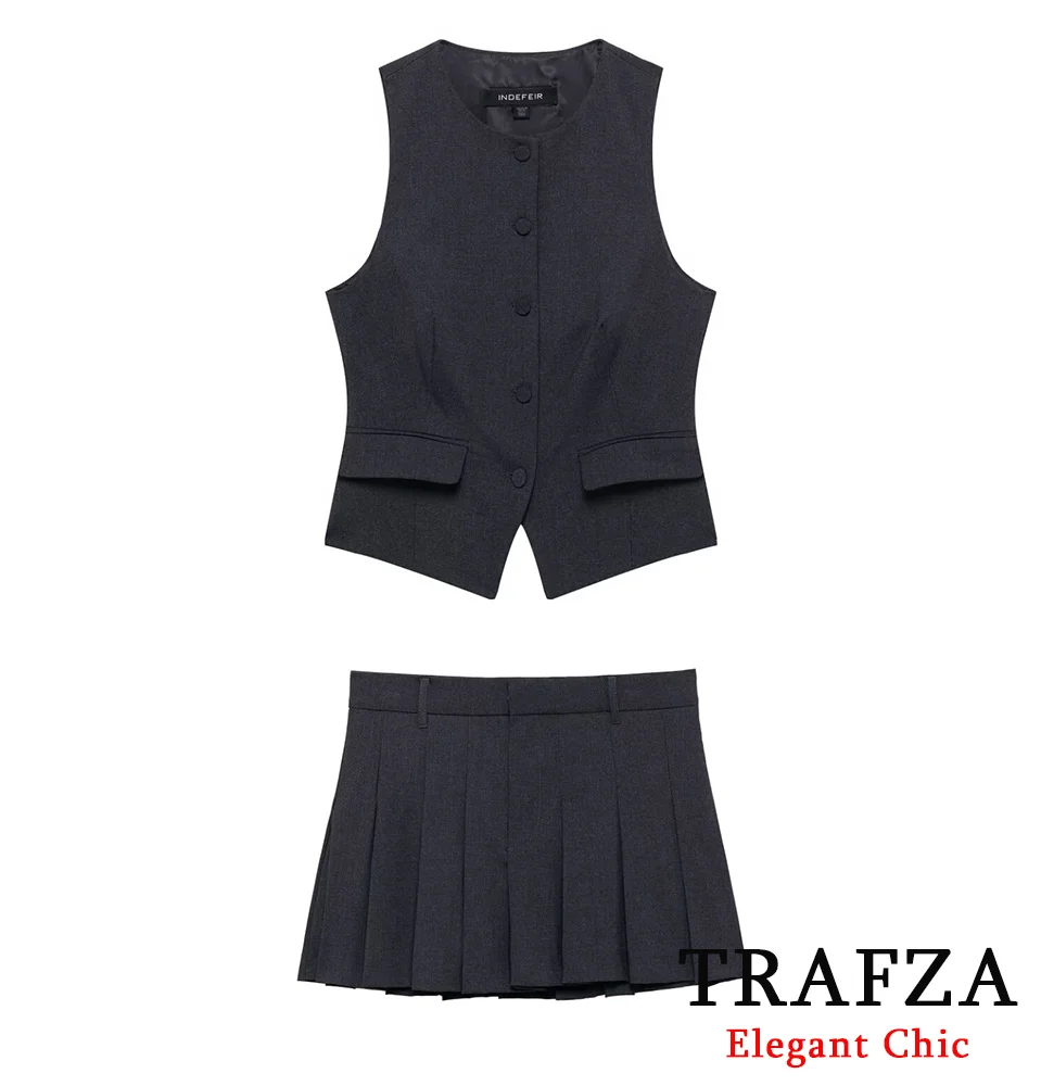 TRAFZA Women Elegant Vest Pantskirt Set Sleeveless O-neck Slim Vest+Wide Pleated Culotte New 2025 Spring Summer Office Lady Set
TRAFZA Women Elegant Vest Pantskirt Set Sleeveless O-neck Slim Vest+Wide Pleated Culotte New 2025 Spring Summer Office Lady Set