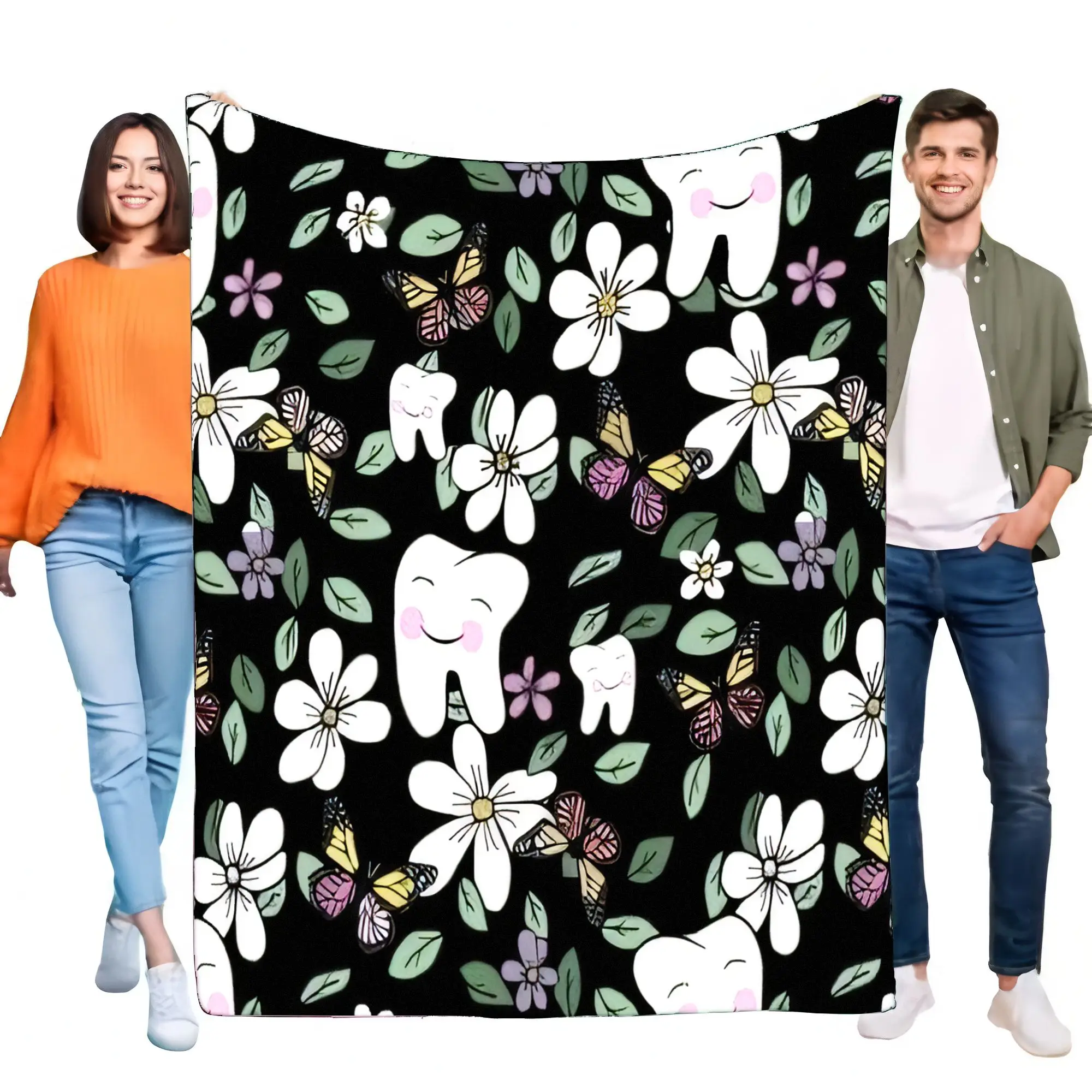 Cute Smiling Teeth Dental Blanket, Black Floral Butterfly Pattern Soft Flannel Throw for Couch Bed Home Decor, Dentist Gift
Cute Smiling Teeth Dental Blanket, Black Floral Butterfly Pattern Soft Flannel Throw for Couch Bed Home Decor, Dentist Gift