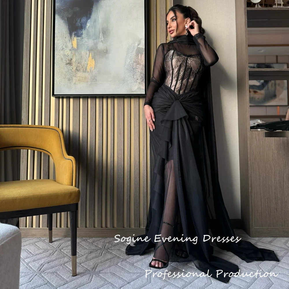 Sexy Lace Prom Dresses 2025 High Neck Floor-Length Breathable Chiffon فساتين سهرة Long Black Ruffles Платье На Выпускной Formal
Sexy Lace Prom Dresses 2025 High Neck Floor-Length Breathable Chiffon فساتين سهرة Long Black Ruffles Платье На Выпускной Formal