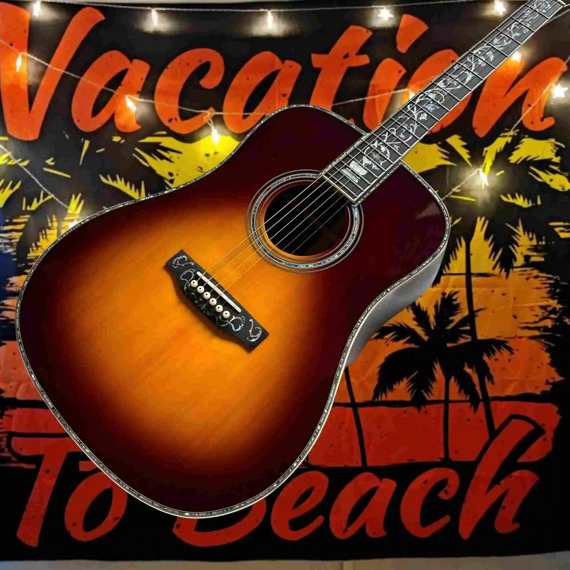 D45 Acoustic Guitar Luxury Small Flower Style 41 Inch D Bucket Sunset Color Spruce Solid Top Full Shell Edging Beginner
D45 Acoustic Guitar Luxury Small Flower Style 41 Inch D Bucket Sunset Color Spruce Solid Top Full Shell Edging Beginner