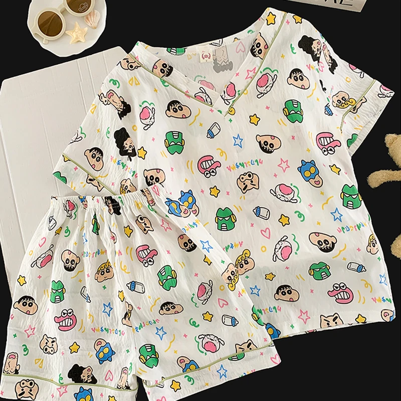 Summer Cloud Cotton shinchan V-Neck Sweet Girl Home Clothes Set
Summer Cloud Cotton shinchan V-Neck Sweet Girl Home Clothes Set