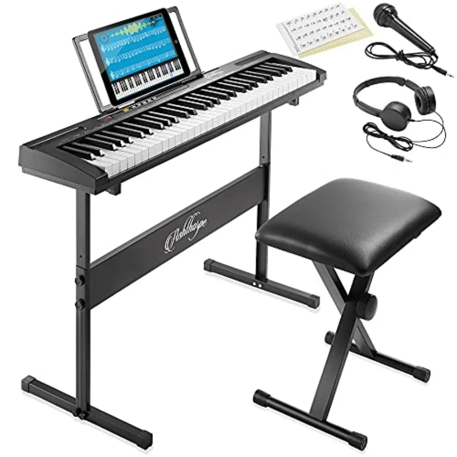 61-Key Electronic Keyboard Piano for Beginners: ABS Plastic, Black, Portable Design with Stand, Bench, Headphones, Microphone,
61-Key Electronic Keyboard Piano for Beginners: ABS Plastic, Black, Portable Design with Stand, Bench, Headphones, Microphone,