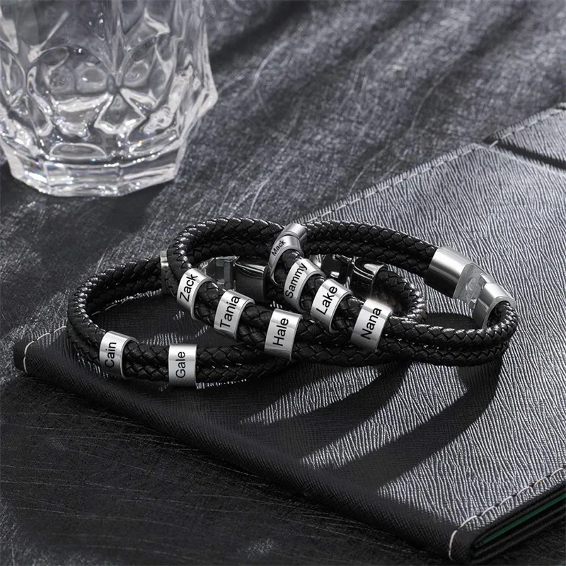 Personalized Name Leather Bracelet for Men Custom Engraved 1-6 Names Men Customized Stainless Steel Bracelet for Father Dad Gift
Personalized Name Leather Bracelet for Men Custom Engraved 1-6 Names Men Customized Stainless Steel Bracelet for Father Dad Gift